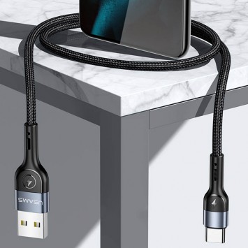 Дата кабель Usams US-SJ449 U55 Aluminum Alloy Braided USB to Type-C (1m), Чорний - Type-C кабелі - зображення 2 