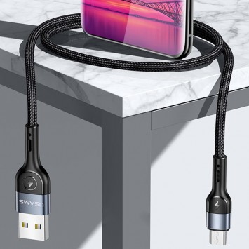 Дата кабель Usams US-SJ450 U55 Aluminum Alloy Braided USB to MicroUSB (1m), Чорний - MicroUSB кабелі - зображення 3 