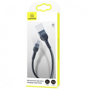 Дата кабель Usams US-SJ450 U55 Aluminum Alloy Braided USB to MicroUSB (1m), Чорний - MicroUSB кабелі - зображення 4 