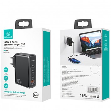 Зарядное устройство Usams US-CC163 T50 100W 4 Ports ACCC GaN Fast Charger, Black - Сетевые зарядные устройства (220 В) - изображение 4