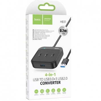 Переходник HUB Hoco HB31 Easy 4-in-1 (USB to USB3.0*4) (L=0.2m), Black - Кабели / Переходники - изображение 4