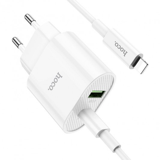 Зарядний пристрій HOCO C95A PD 20W+QC3.0 (1USB/Type-C/3A) + Type-C to Lightning, White - зображення 1 