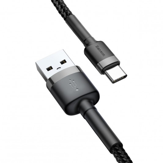 Дата кабель Baseus Cafule Type-C Cable 3A (0.5m) (CATKLF-A), Сірий / Чорний - зображення 3 