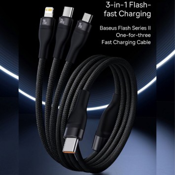 Универcальный USB кабель Baseus Flash Series 2 USB to MicroUSB-Lightning-Type-C 100W (1.2m) (CASS03000), Black - Combo (универсальные) - изображение 4