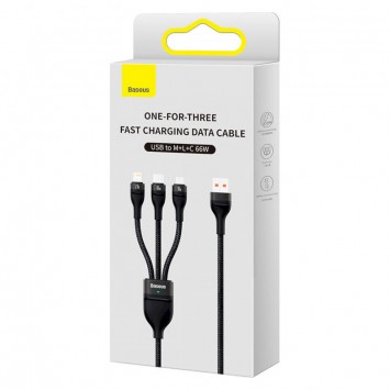 Универсальный дата кабель Baseus Flash Series 2 USB to MicroUSB-Lightning-Type-C 66W (1.2m) (CASS04000), Black - Combo (универсальные) - изображение 5