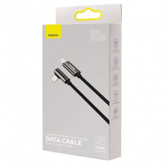 Кутовий USB кабель Baseus Legend Series Elbow Type-C to Type-C 100W (2m) (CATCS-A01), Black - зображення 3 