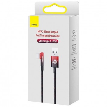 Кутовий USB кабель Baseus MVP 2 Elbow-shaped USB to Type-C 100W (1m) (CAVP000420), Black / Red - Type-C кабелі - зображення 3 