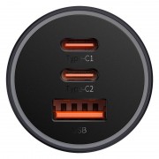 Автомобильное зарядное устройство Baseus Golden Contactor Pro Triple USB+Type-C+Type-C 65W (CGJP010013), Dark Gray