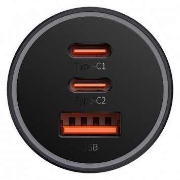 Автомобільний зарядний пристрій Baseus Golden Contactor Pro Triple USB+Type-C+Type-C 65W (CGJP010013), Dark Gray - Автомобільні зарядні пристрої - зображення 3 