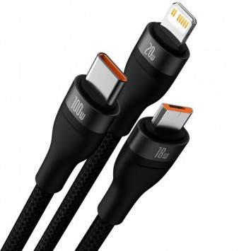 Універсальний кабель Baseus Flash Series 2 Type-C to MicroUSB-Lightning-Type-C 100W (1.5m) (CASS03020), Black - Combo (універсальні) - зображення 1 