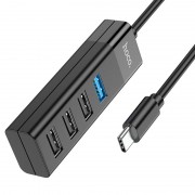 Переходник Hoco HB25 Easy mix 4in1 (Type-C to USB3.0+USB2.0*3), Черный