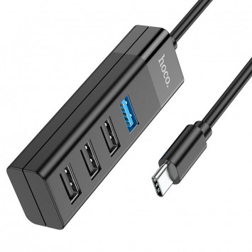 Перехідник Hoco HB25 Easy mix 4in1 (Type-C to USB3.0+USB2.0*3), Чорний - зображення 1 