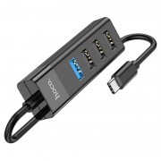 Переходник Hoco HB25 Easy mix 4in1 (Type-C to USB3.0+USB2.0*3), Черный