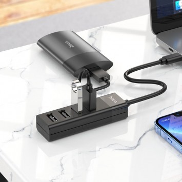 Перехідник Hoco HB25 Easy mix 4in1 (Type-C to USB3.0+USB2.0*3), Чорний - зображення 5 