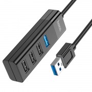 Переходник Hoco HB25 Easy mix 4in1 (USB to USB3.0+USB2.0*3), Черный