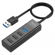 Переходник Hoco HB25 Easy mix 4in1 (USB to USB3.0+USB2.0*3), Черный