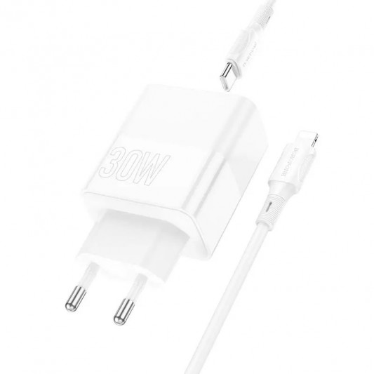 Зарядний пристрій Borofone BA75A PD30W+QC3.0 + Type-C + Lightning, White - зображення 1 