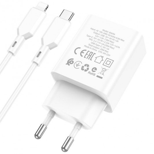 Зарядний пристрій Borofone BA69A Resource PD20W+QC3.0 (Type-C to Lighting), White - зображення 3 