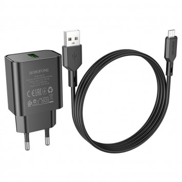 Зарядний пристрій Borofone BA72A Spring QC3.0 USB to MicroUSB, Black - Мережеві ЗП (220 В) - зображення 2 
