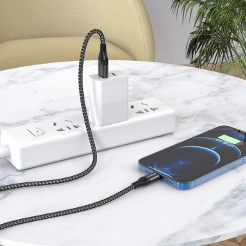 Кабель для айфону Borofone BX56 Світлодіодний USB to Lightning (1m), Black - Lightning - зображення 3 