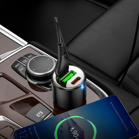 Автомобільний зарядний пристрій Hoco NZ6 PD45W (2Type-C/1USB) + Type-C to Type-C, Black - зображення 7 