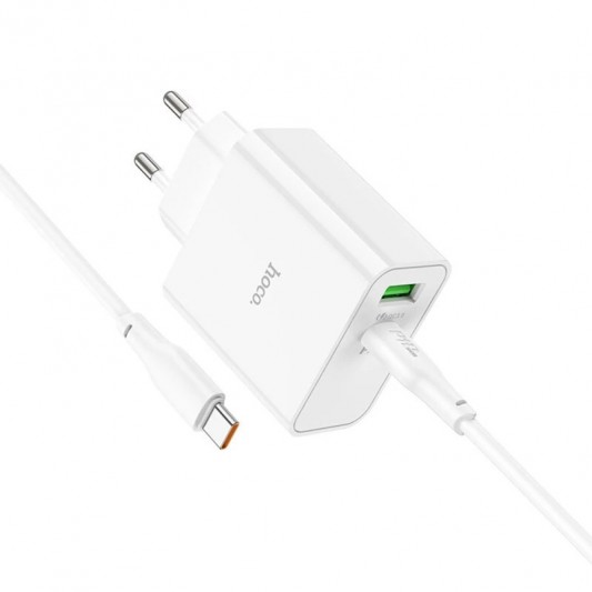 Зарядний пристрій Hoco C113A Awesome PD65W (1USB/1Type-C) + Type-C to Type-C, White - зображення 2 