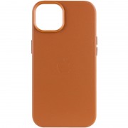 Кожаный чехол для Apple iPhone 14 (6.1"") - Leather Case (AA Plus) with MagSafe Saddle Brown