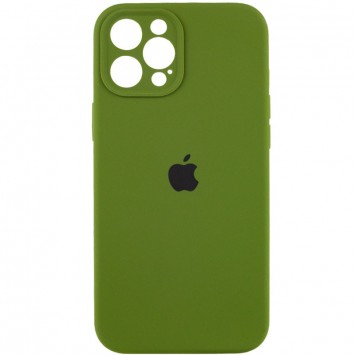Зеленый силиконовый чехол Dark Olive для iPhone 12 Pro Max с полной защитой камеры (AA)