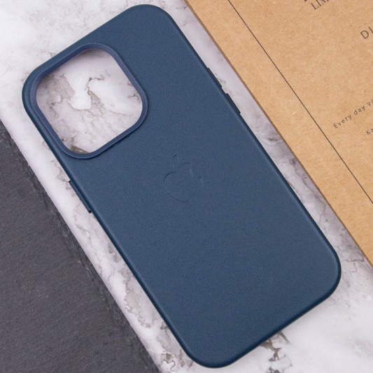 Шкіряний чохол для Apple iPhone 14 Pro (6.1"") - Leather Case (AA Plus) з MagSafe Indigo Blue - зображення 5 