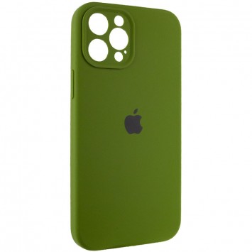 Зеленый чехол Silicone Case Full Camera Protective (AA) для Apple iPhone 12 Pro Max (6.7) на белом фоне