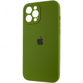 Зеленый чехол из силикона для iPhone 12 Pro Max со полной защитой камеры (AA), в темно-оливковом оттенке.