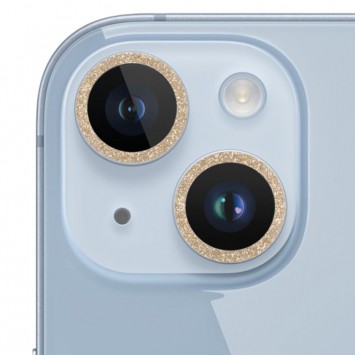 Защитное стекло Metal Sparkles на камеру (в упак.) для Apple iPhone 15 (6.1") / 15 Plus (6.7"), Золотой / Gold