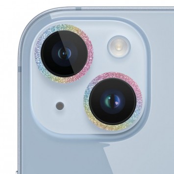 Защитное стекло Metal Sparkles на камеру (в упак.) для Apple iPhone 15 (6.1") / 15 Plus (6.7"), Сиреневый / Rainbow