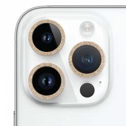 Защитное стекло Metal Sparkles на камеру (в упак.) для Apple iPhone 15 Pro (6.1") /15 Pro Max (6.7"), Золотой / Gold