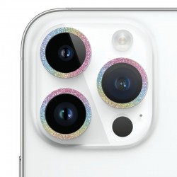 Защитное стекло Metal Sparkles на камеру (в упак.) для Apple iPhone 15 Pro (6.1") /15 Pro Max (6.7"), Сиреневый / Rainbow