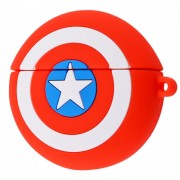 Силиконовый футляр Marvel & DC series для наушников AirPods 1/2 + кольцо, Капитан Америка / Красный