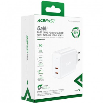 Зарядний пристрій Acefast A29 PD50W GaN (USB-C+USB-C) dual port, White - Мережеві ЗП (220 В) - зображення 2 