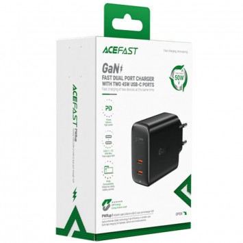 Зарядний пристрій Acefast A29 PD50W GaN (USB-C+USB-C) dual port, Black - Мережеві ЗП (220 В) - зображення 3 