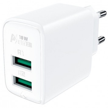 Зарядний пристрій Acefast A33 QC18W (USB-A+USB-A) dual port, White - Мережеві ЗП (220 В) - зображення 1 
