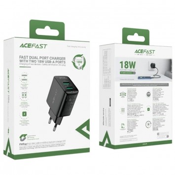Зарядний пристрій Acefast A33 QC18W (USB-A+USB-A) dual port, Black - Мережеві ЗП (220 В) - зображення 3 