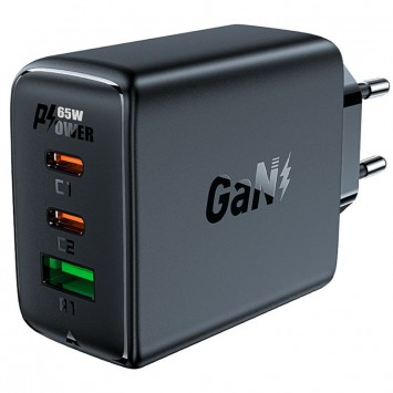 Зарядний пристрій Acefast A41 PD65W GaN (2*USB-C+USB-A), Black - Мережеві ЗП (220 В) - зображення 1 