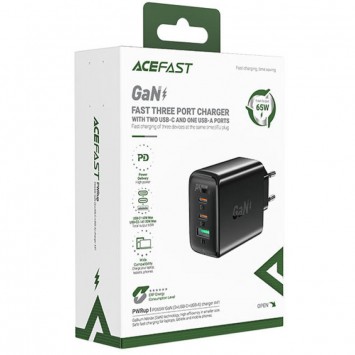 Зарядний пристрій Acefast A41 PD65W GaN (2*USB-C+USB-A), Black - Мережеві ЗП (220 В) - зображення 4 