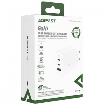 Зарядний пристрій Acefast A41 PD65W GaN (2*USB-C+USB-A), White - Мережеві ЗП (220 В) - зображення 3 