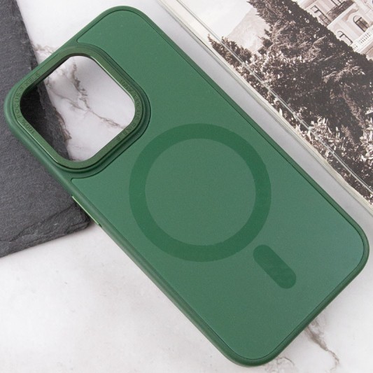 Чохол TPU+Glass Sapphire Midnight Open Camera with MagSafe для Apple iPhone 15 Pro Max (6.7"), Зелений / Forest green - зображення 4 