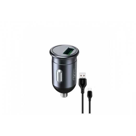 Зарядний пристрій в прикурювач XO-CC46 з кабелем Type-C - USB / Швидка зарядка QC 3.0 / Темно-сірий