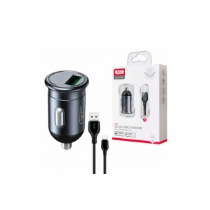 Автомобільна зарядка в прикурювач XO-CC46 з кабелем Type-C - USB / Швидка зарядка QC 3.0 / Темно-сірий