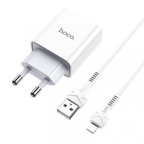 Мережевий зарядний пристрій Apple iPhone HOCO C81A (1USB/2.1A) + Ligthning (Білий)