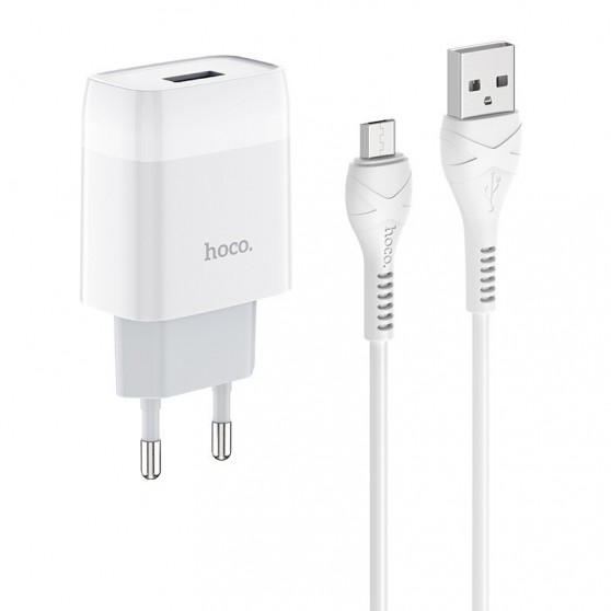 Зарядний пристрій Hoco C72A (1USB/2.1A) + MicroUSB Білий