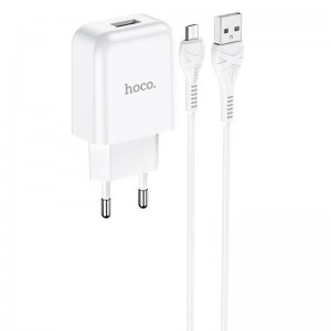 Зарядний пристрій HOCO N2 (1USB/2.1A) + USB - MicroUSB Білий