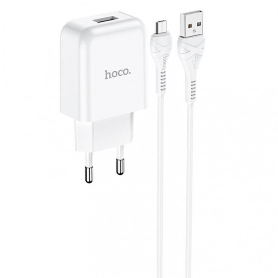 Зарядний пристрій HOCO N2 (1USB/2.1A) + USB - MicroUSB Білий